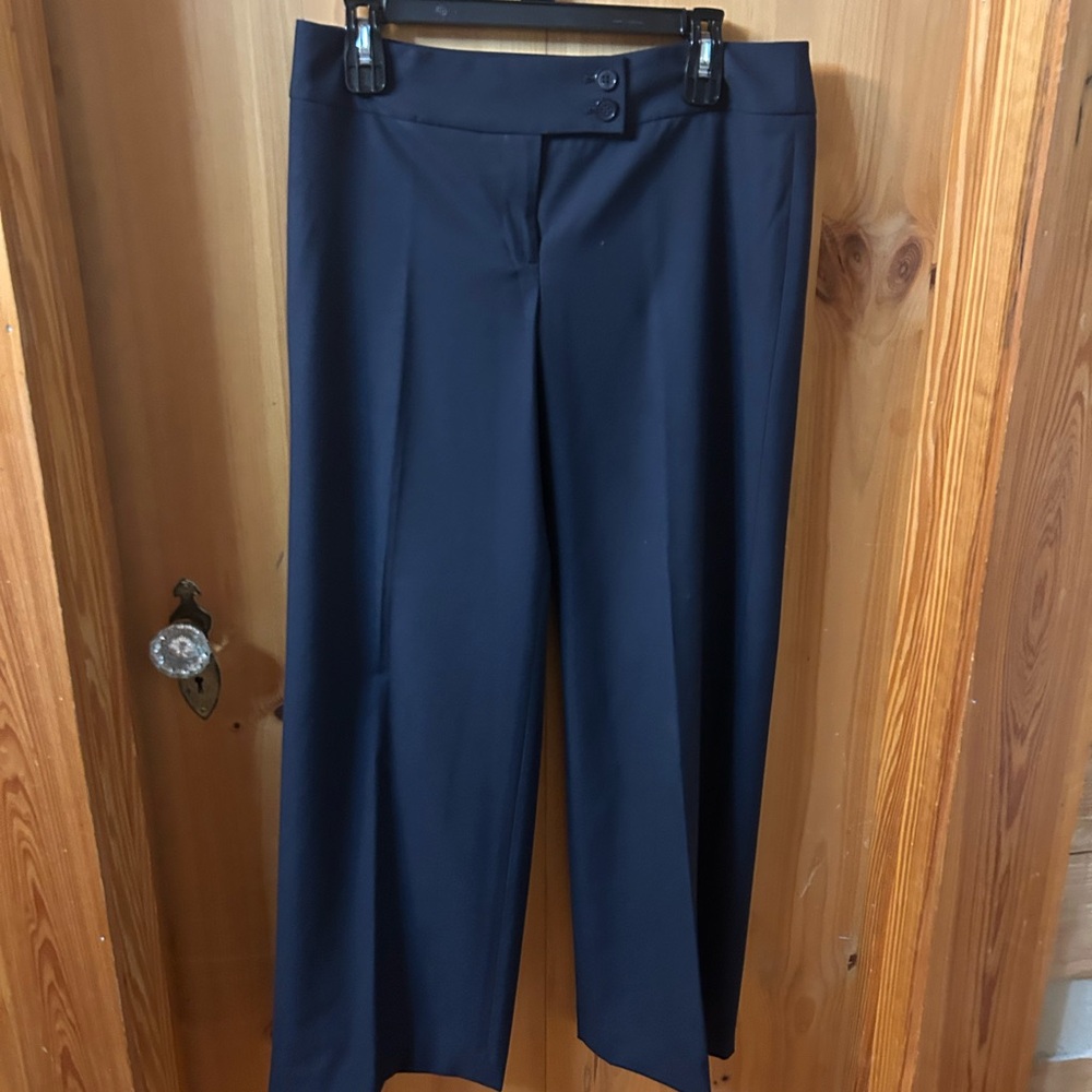 LOFT Navy Wide-Leg Trousers with Buttoned Waist